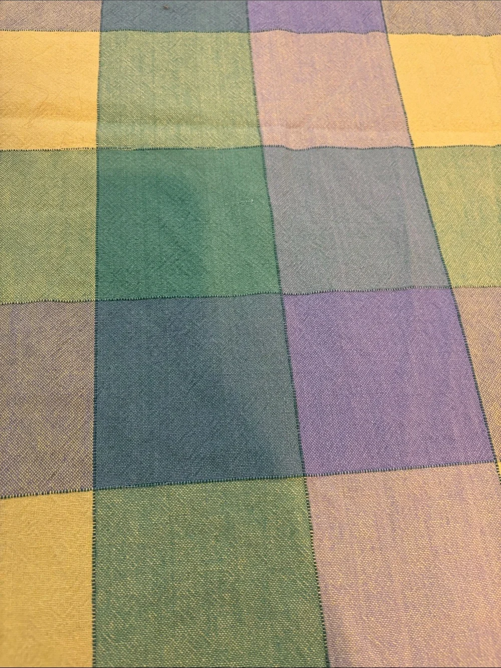 Cotton Plaid Tablecloth and Napkins Set in Pastel Yellow, Green & Blue